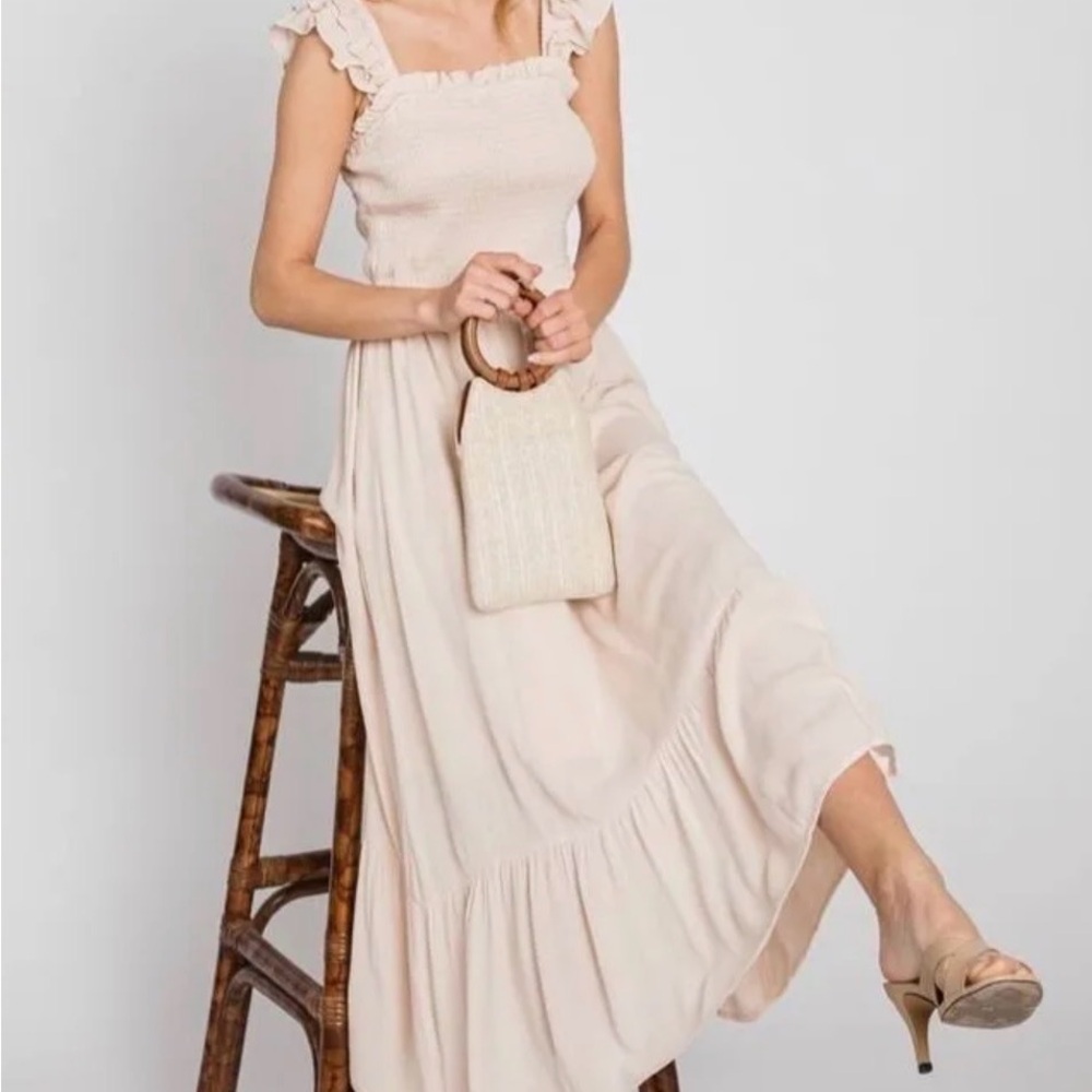 JODIFL Cream Maxi Dress with Ruffle Straps